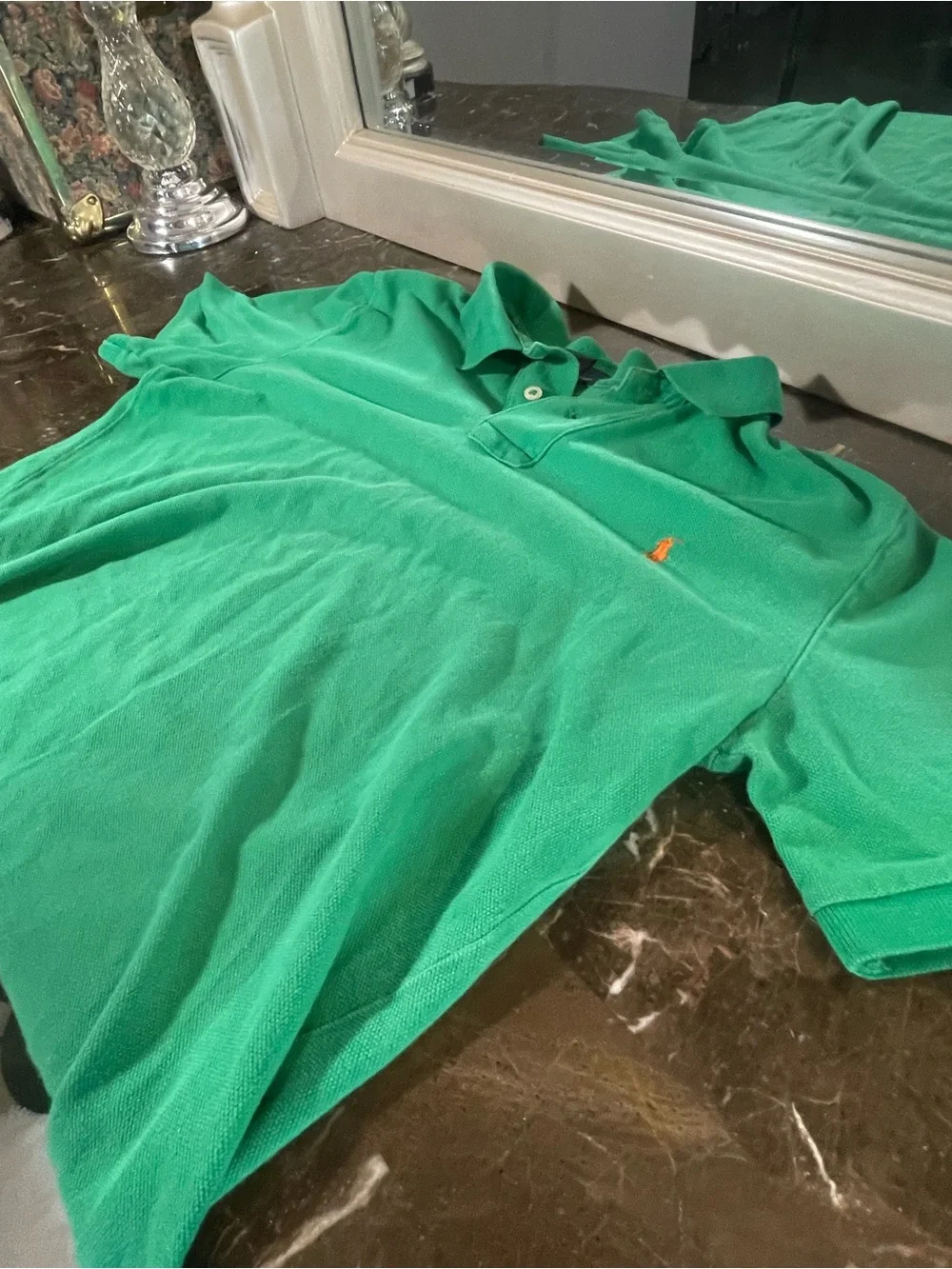Ralph Lauren Green Polo with Orange Pony Logo